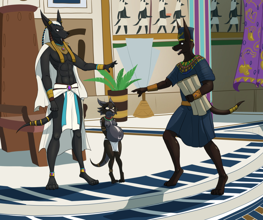 2023 4_toes 5_fingers abs anthro anubian_jackal argument athletic athletic_anthro athletic_male barefoot black_body black_fur black_nose black_scales bottomwear breasts canid canine canis claws clothed clothing derrysome detailed_background egyptian feet female fingers fur group hi_res hindpaw humanoid_hands jackal kobold larger_male loincloth male male/female mammal navel nipples paws pharaoh pregnant pregnant_female red_eyes royalty scales scroll size_difference smaller_female story story_in_description teeth toe_claws toes tongue topless topless_anthro topless_female topless_male trio yellow_eyes