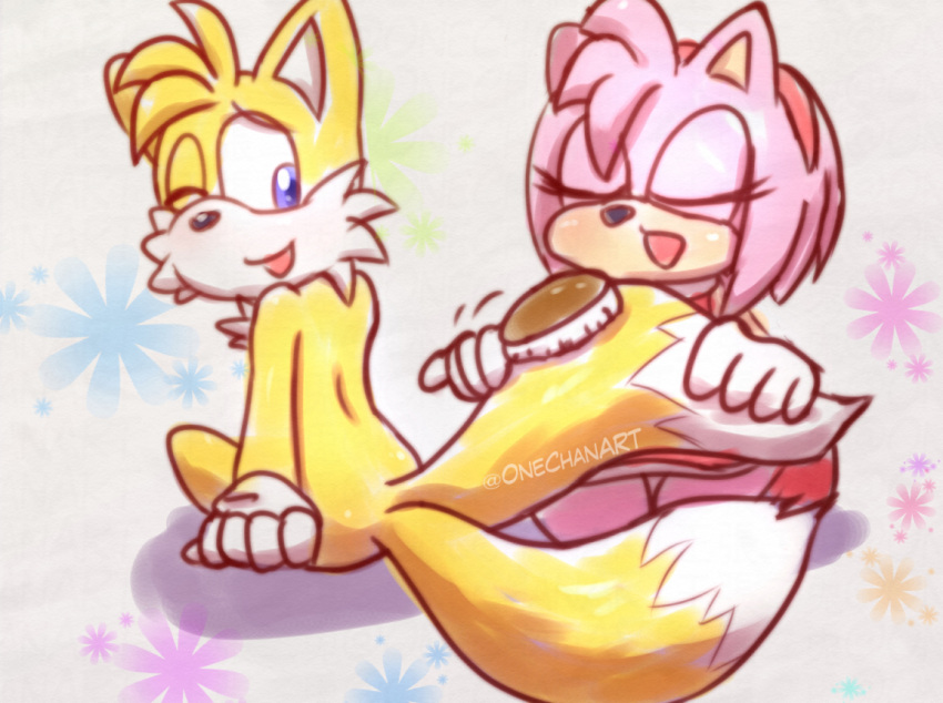 amy_rose brush brushing brushing_fur brushing_tail duo female fur male male/female miles_prower onechan personal_grooming sega social_grooming sonic_the_hedgehog_(series)