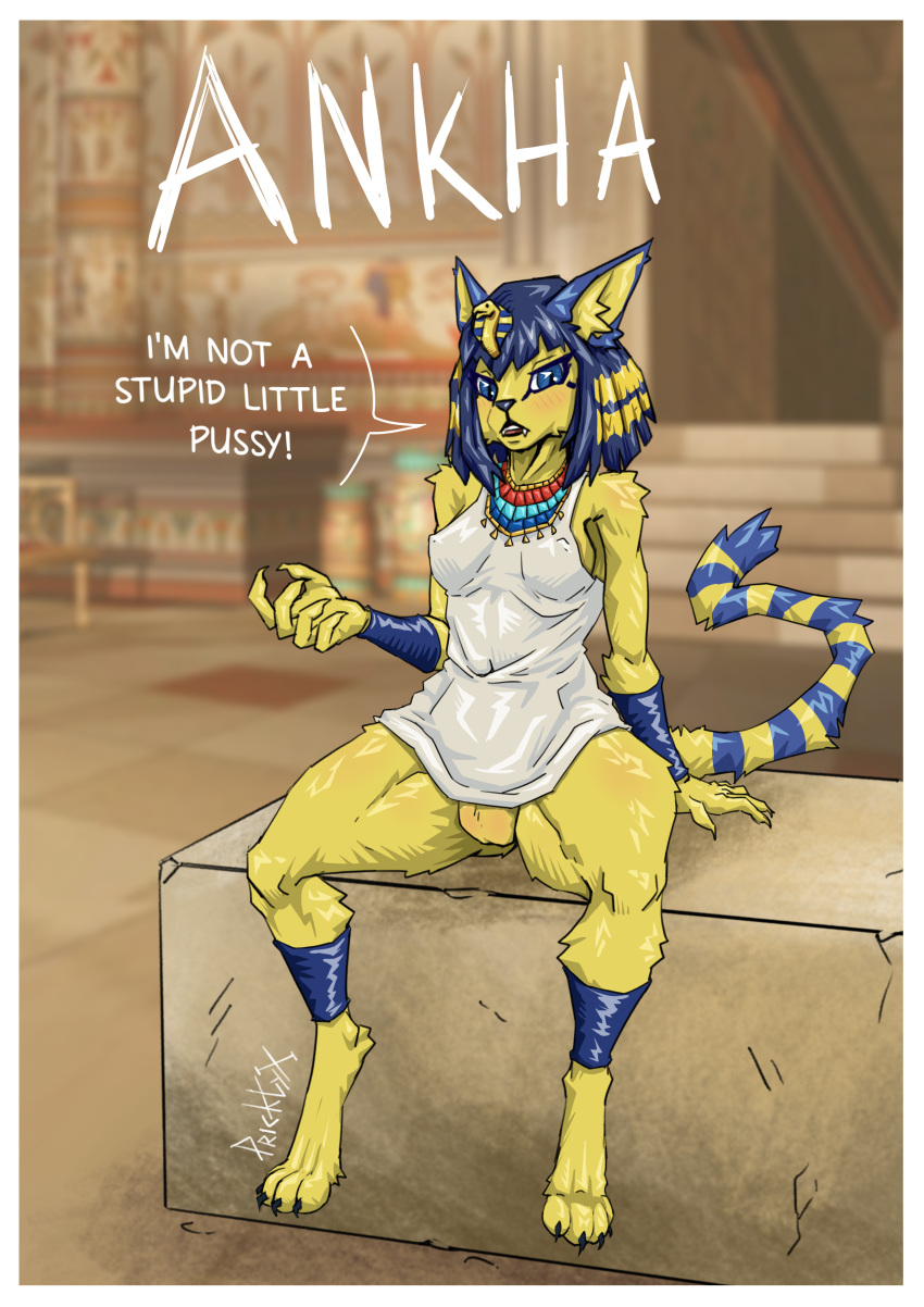 absurd_res animal_crossing ankha_(animal_crossing) anthro bottomless clothed clothing domestic_cat egyptian felid feline felis female genitals hi_res invalid_tag mammal nintendo partially_clothed pricklyx pussy solo tsundere underwear underwear_down
