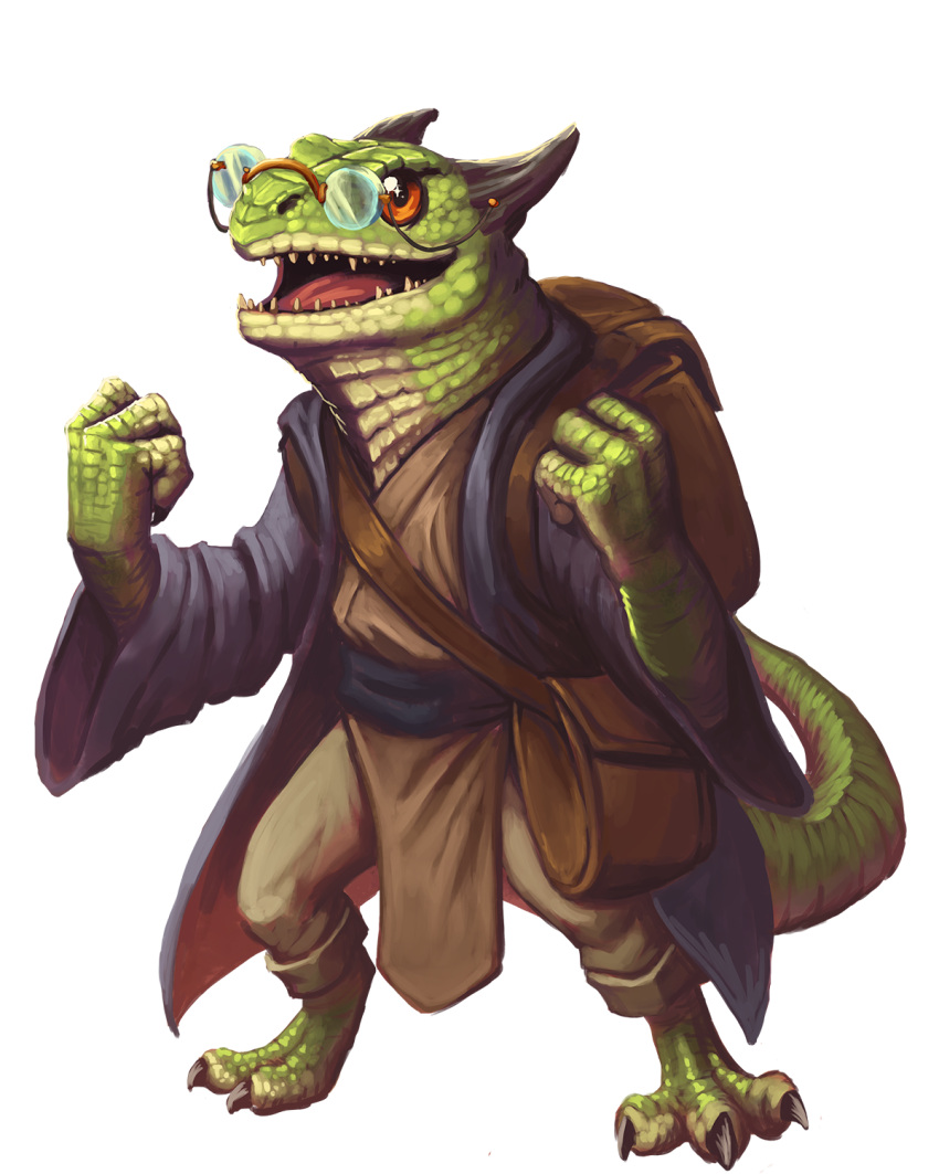 4:5 alpha_channel anthro backpack barefoot border bruno_cesar clothed clothing eyewear feet female glasses happy hi_res horn kobold official_art open_mouth paizo pathfinder role-playing_game scalie solo transparent_border
