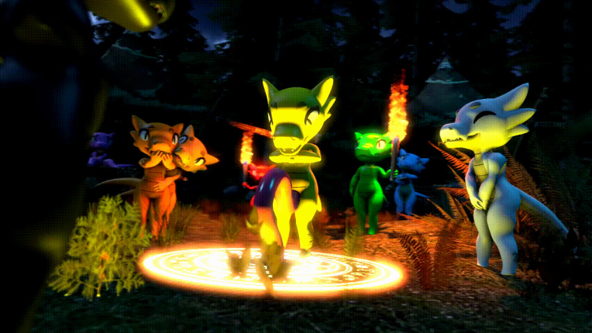 3d_(artwork) animated anthro digital_media_(artwork) drakeledragon female group kobold kobold_garden pussy_sucking sex source_filmmaker sucking summoning_circle tentacles