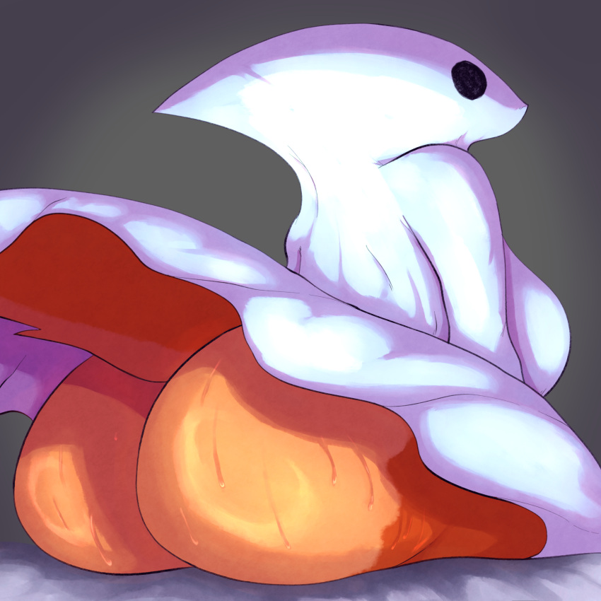 1:1 absurd_res anthro bed bed_sheet bedding big_breasts big_butt bodily_fluids breasts butt clothing female fish furniture hi_res huge_butt looking_back marine mimi_(mimidumpi) mimidumpi shark shark_tail simple_background sitting solo sweat tail