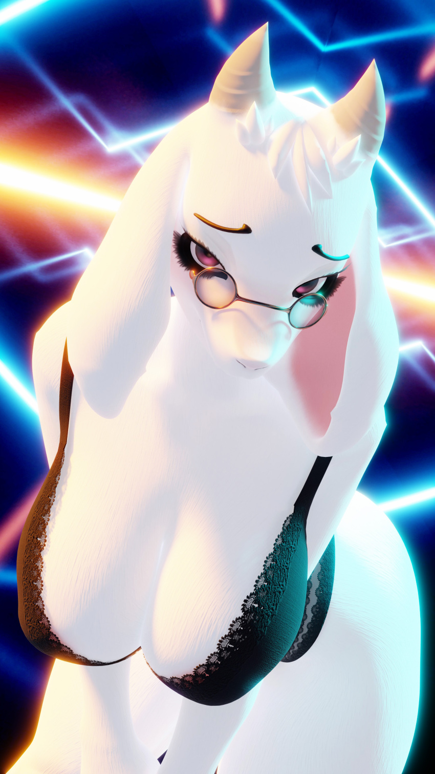 3d_(artwork) abstract_background absurd_res accessory anthro bedroom_eyes big_breasts blender_(software) boss_monster bovid bra breasts caprine clothing digital_media_(artwork) eyewear female fever-dreamer fur glasses goat hair hi_res horn lace leaning leaning_forward lingerie looking_at_viewer mammal narrowed_eyes seductive solo toriel toriel_(dogzeela) undertale undertale_(series) underwear white_body white_fur