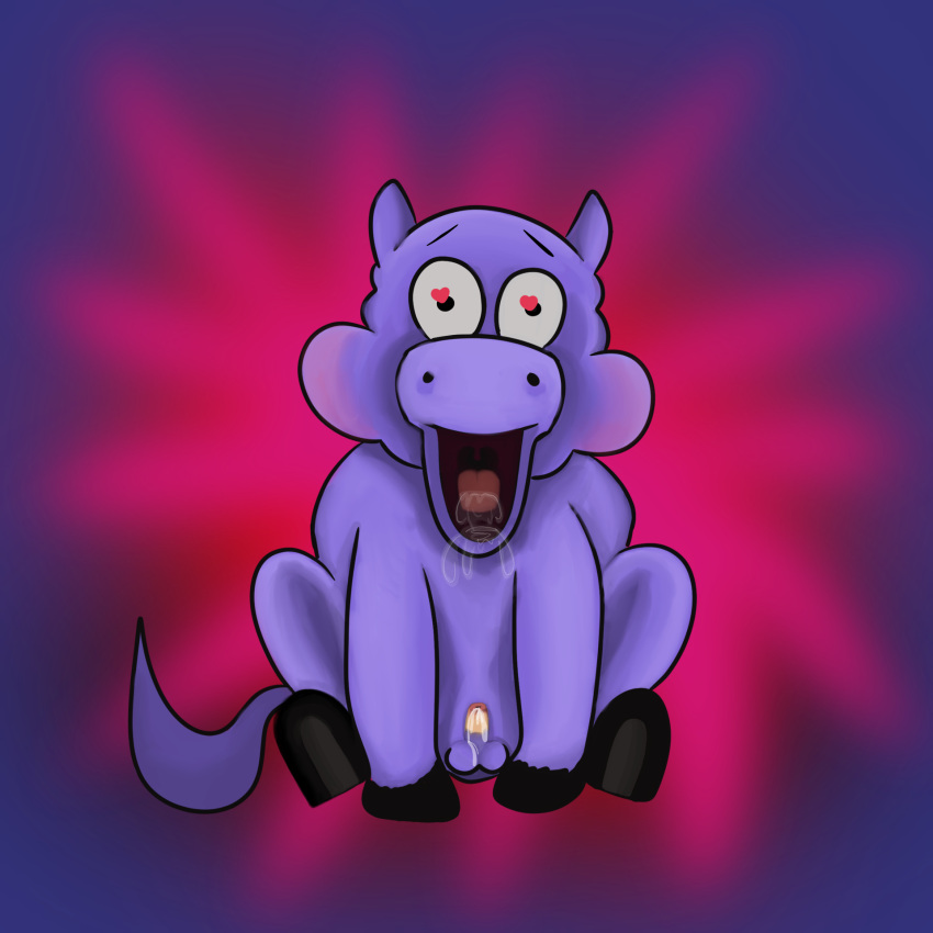 &lt;3 1:1 balls bodily_fluids cuddlybloodily drooling erection feral fluffy_pony fluffy_pony_(species) fur genitals hi_res invalid_tag male mammal open_mouth penis purple_body purple_fur saliva simple_background solo