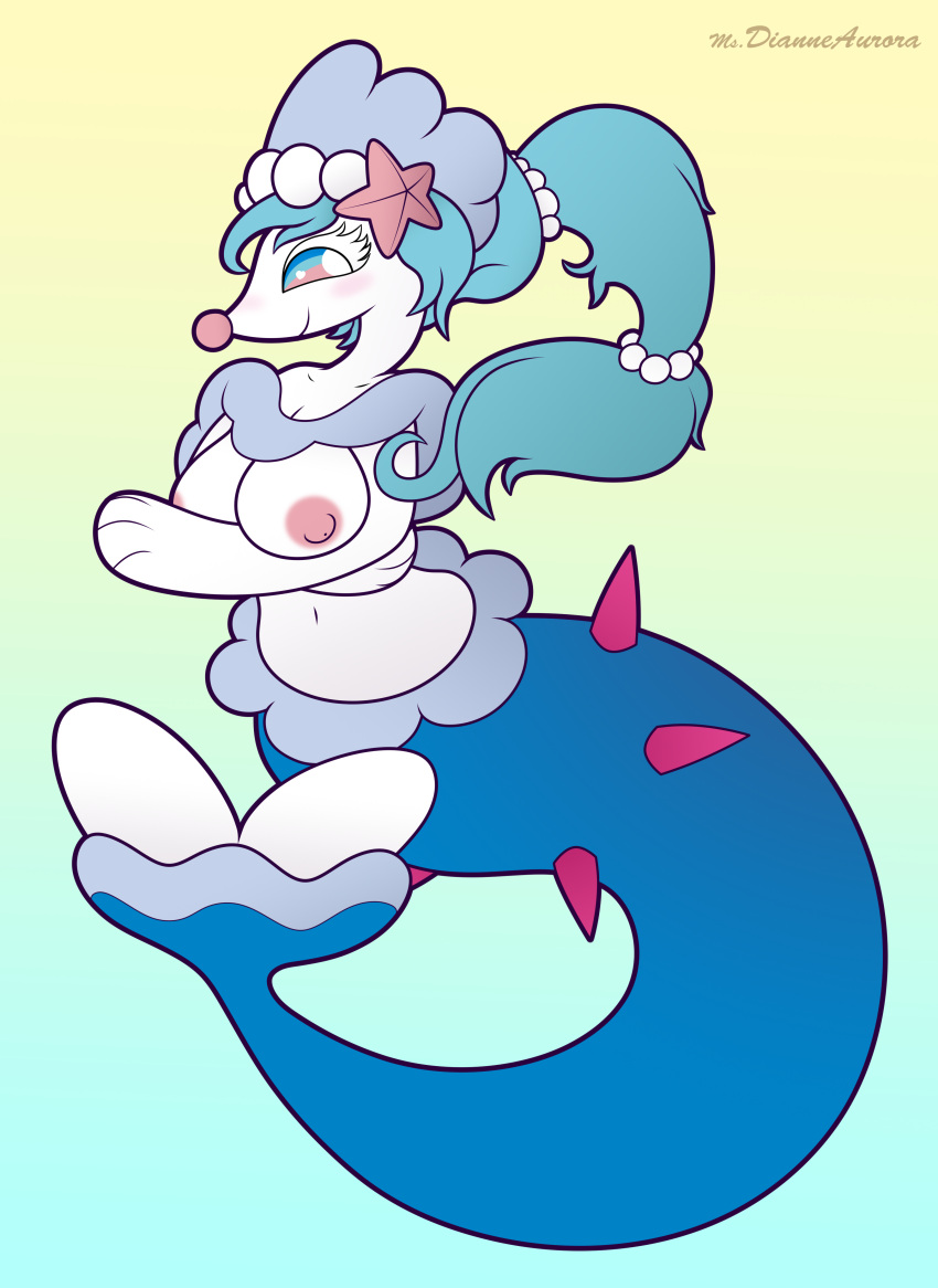 absurd_res areola blue_eyes blush breasts busty_feral female feral generation_7_pokemon hi_res nintendo pokemon pokemon_(species) primarina sheriffpunchy solo white_body