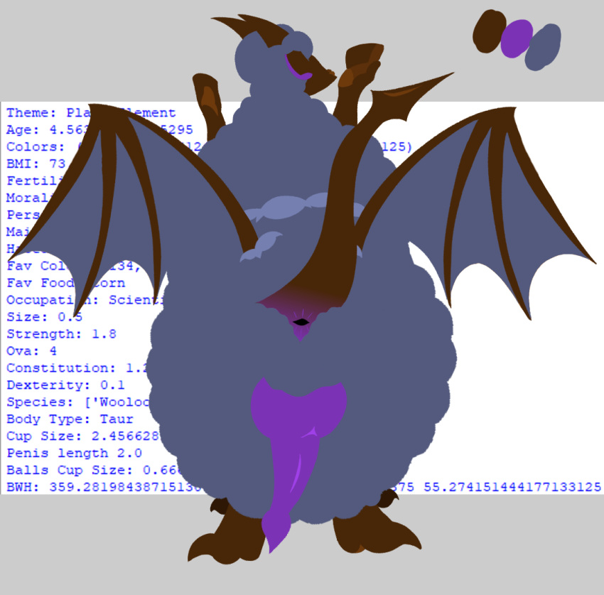 aged_up animal_genitalia anus big_penis dragon eyeless flat_colors fluffy fur generation_8_pokemon genitals hybrid knot lineless looking_away male nintendo nonbinary_(lore) overweight penis pokemon pokemon_(species) purple_penis python_(programming_language) raised_tail randomly_generated simple_background solo solo_focus tail taur text veiled_lioness wings wool_(fur) wooloo