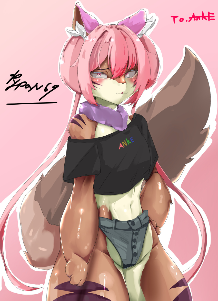 abs absurd_res anthro big_butt big_tail breasts brown_tail butt canid canine clothed clothing digital_media_(artwork) felid female hair hi_res mammal pantherine pink_eyes pink_hair pypan simple_background small_breasts smile solo tail thick_thighs tiger white_body wide_hips
