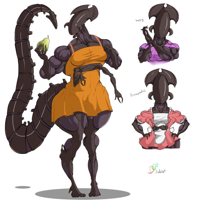 alien alien_(franchise) apron clothing downgrade101 female food fruit hi_res pear plant xenomorph xenomorph_queen