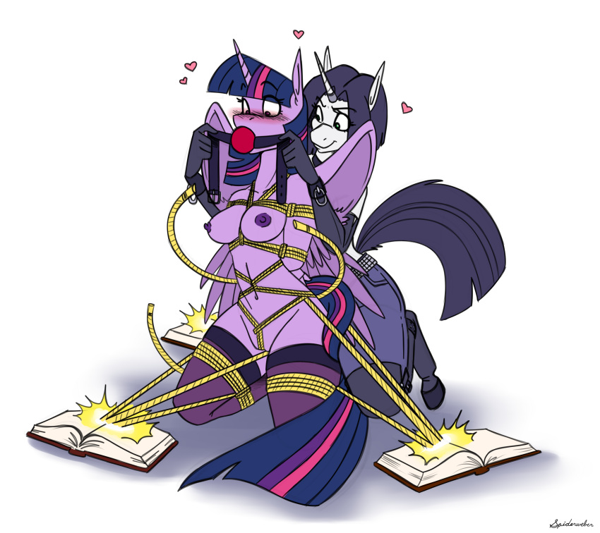 &lt;3 absurd_res anthro anthrofied areola armwear ball_gag bdsm bondage bound breasts clothing cuff_(restraint) duo elbow_gloves equid equine fan_character female friendship_is_magic gag genitals gloves handwear hasbro hi_res hooves horn horn_jewelry horn_ring jewelry kneeling legwear magic mammal my_little_pony nipples page_turner_(mlp) pussy restraints ring_(jewelry) rope rope_bondage shackles spiderweber stockings twilight_sparkle_(mlp) unicorn winged_unicorn wings
