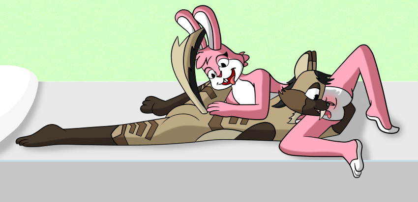 anthro cunnilingus duo eating feet female gnull_(character) hare helene_(anon) hi_res hyena lagomorph leporid licking lucyhaupdarsteller male male/female mammal nude oral paws rabbit sex tongue tongue_out vaginal