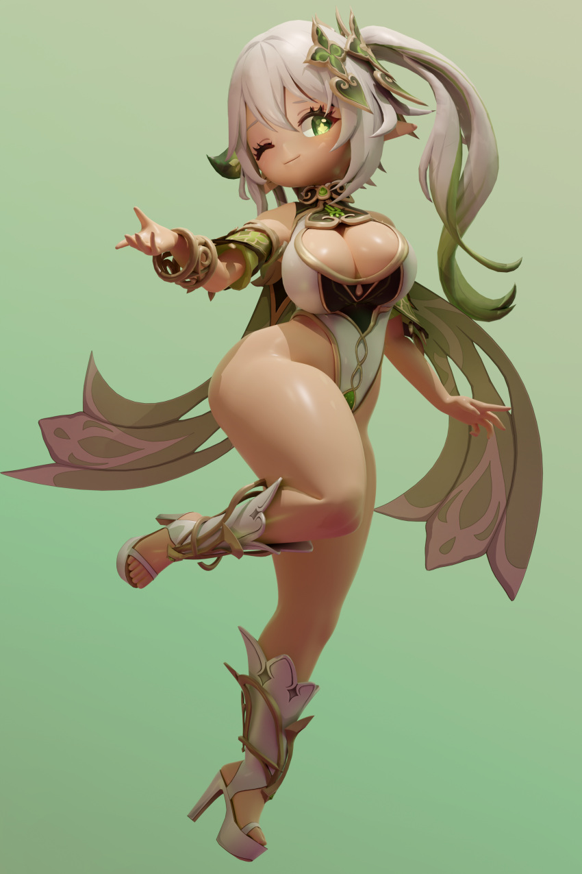 3d absurdres aged_up ass blender_(medium) breasts cleavage_cutout clothing_cutout highres huge_ass huge_breasts nahida_(genshin_impact) non-web_source tagme
