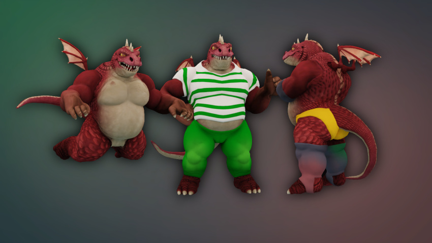 2022 albalbalb anthro belly big_belly big_butt big_pecs bottomwear butt claws clothing crossed_arms dragon flying gesture giana_sisters green_bottomwear green_clothing green_pants green_shirt green_topwear gurglewocky_(giana_sisters) horn legwear looking_at_viewer looking_back male musclegut muscular muscular_anthro muscular_male pants pecs red_body red_eyes red_scales red_skin scales scalie shirt simple_background small_wings smile solo standing stockings tail tan_body tan_scales tan_skin teeth teeth_showing thumbs_up topwear underwear white_clothing white_shirt white_topwear wings yellow_clothing yellow_eyes yellow_underwear