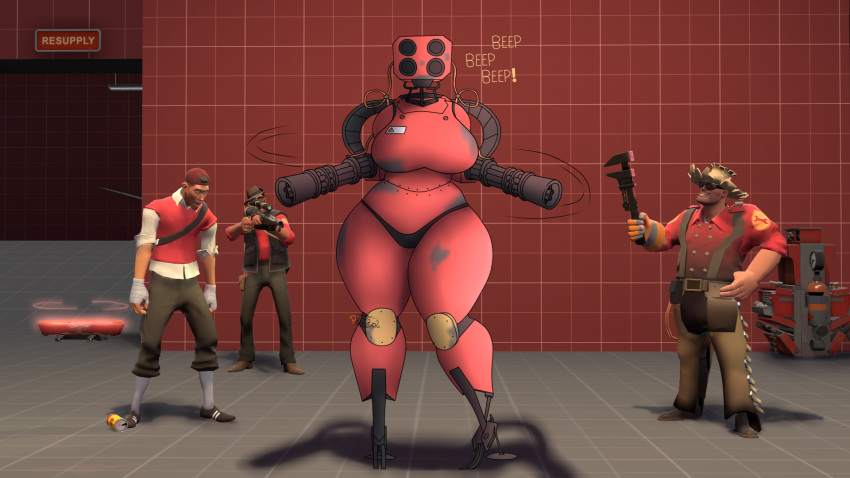 16:9 3d_(artwork) anthro big_breasts big_butt breasts butt curvy_figure digital_media_(artwork) dispenser_(team_fortress_2) engineer_(team_fortress_2) female group hi_res human humanoid living_machine machine male mammal photolol.03 scout_(team_fortress_2) sentry_gun_(team_fortress_2) simple_background sniper_(team_fortress_2) team_fortress_2 teleporter_(team_fortress_2) thick_thighs valve voluptuous wide_hips widescreen