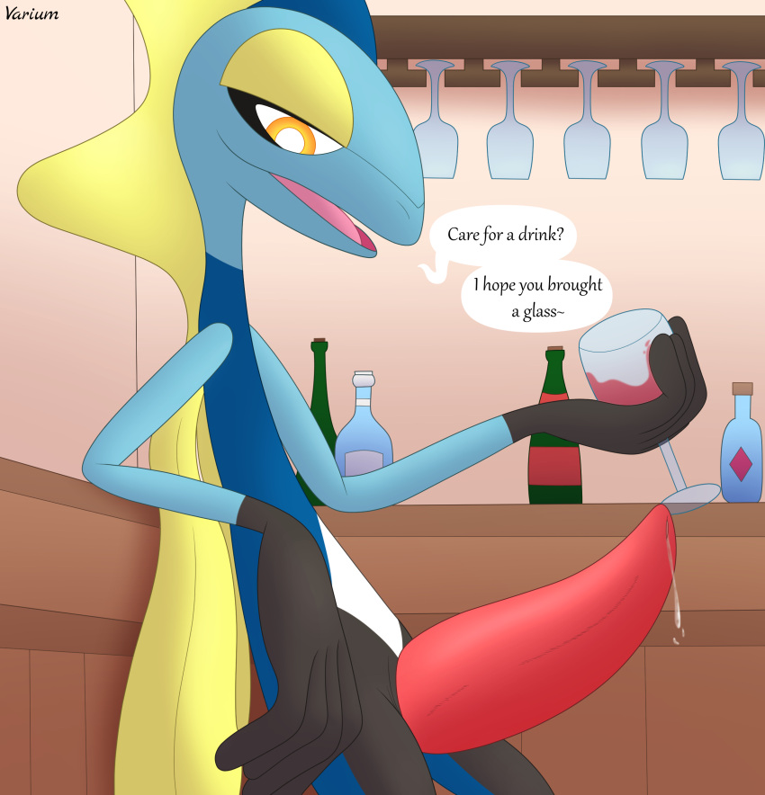absurd_res alcohol animal_genitalia animal_penis anthro beverage big_penis bodily_fluids cetacean_genitalia cetacean_penis container cum cup dialogue digital_media_(artwork) drinking_glass english_text erection generation_8_pokemon genital_fluids genitals glass glass_container glass_cup hi_res huge_penis inteleon leaking_cum looking_at_viewer male nintendo nude open_mouth penis pokemon pokemon_(species) presenting reptile scalie simple_background smile solo speech_bubble tapering_penis text thick_penis tongue varium wine wine_bottle wine_glass