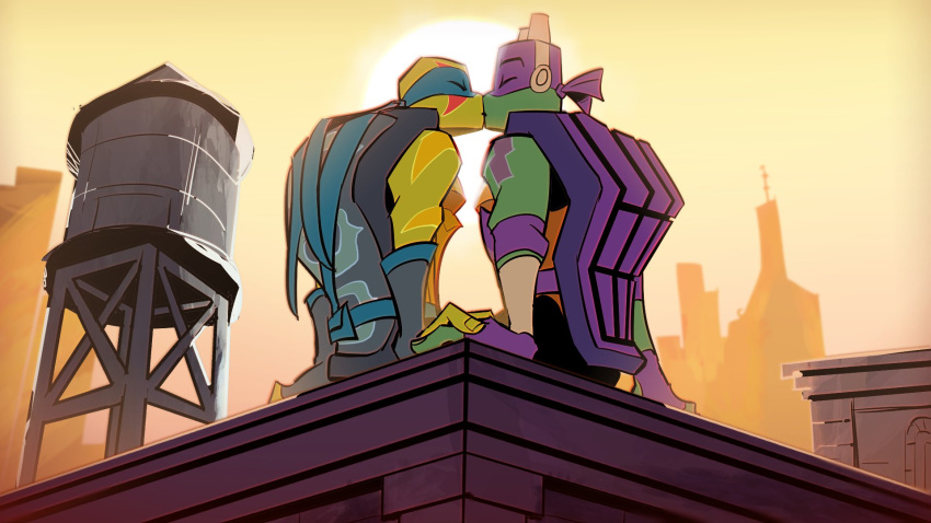 bandanna brother_(lore) brothers_(lore) donatello_(tmnt) duo eyes_closed hand_holding hi_res incest_(lore) kerchief kissing leonardo_(tmnt) male male/male outside reptile rise_of_the_teenage_mutant_ninja_turtles romantic romantic_ambiance rot_onsen scalie sibling_(lore) sun teenage_mutant_ninja_turtles turtle