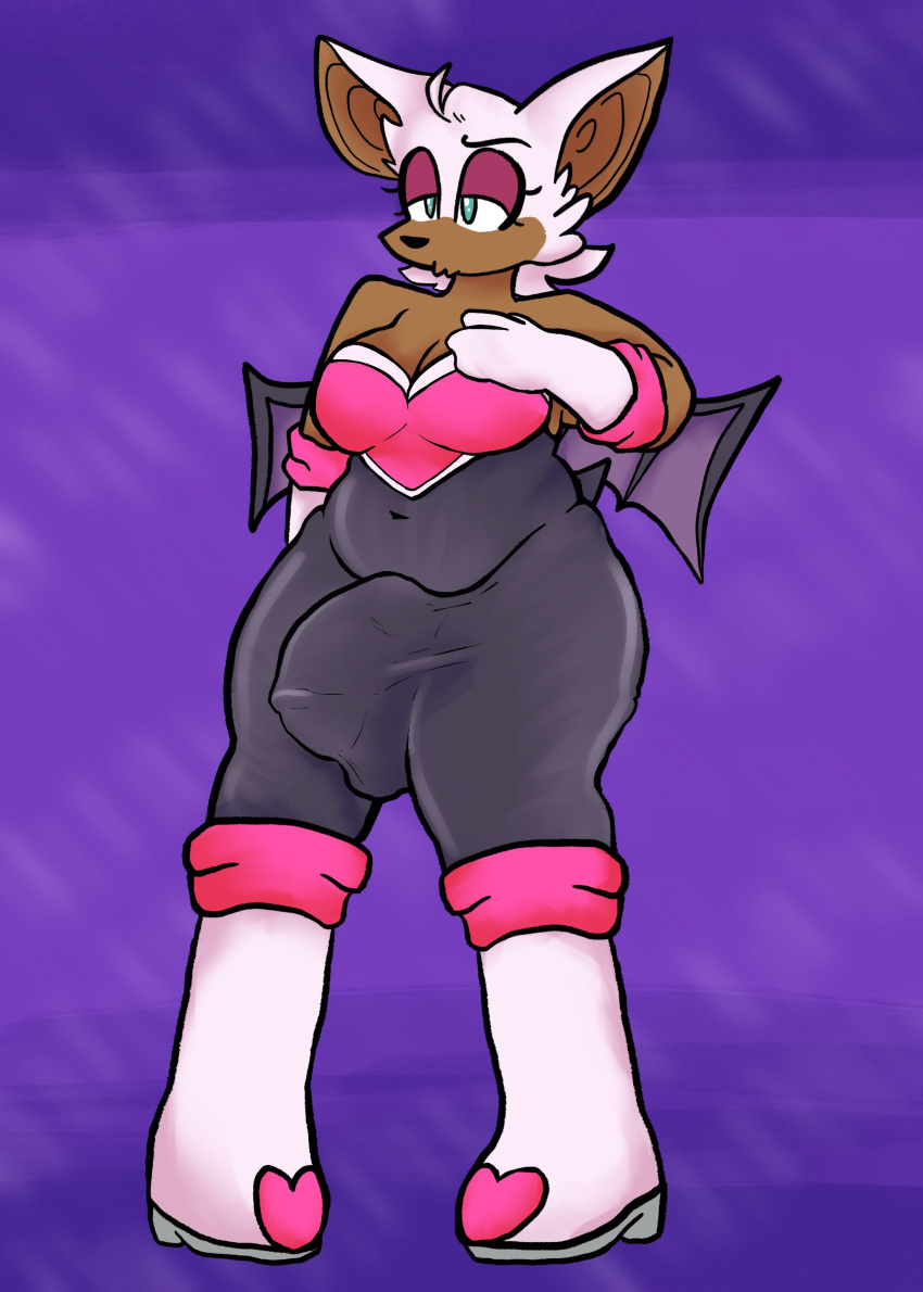 absurd_res anthro bat big_bulge breasts bulge clothed clothing erection erection_under_clothing female genitals girlpenisworld gynomorph hi_res huge_bulge humanoid hyper hyper_genitalia intersex mammal rouge_the_bat sega solo sonic_the_hedgehog_(series)