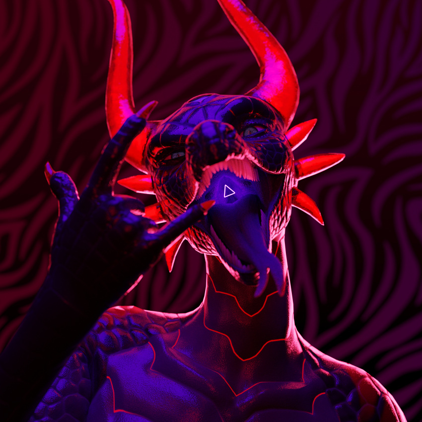3d_(artwork) absurd_res anthro black_body blender_(software) blender_cycles claws digital_media_(artwork) doktor-savage dragon female hi_res horn looking_at_viewer markings nude open_mouth savage scales scalie smile solo teeth tongue tongue_out