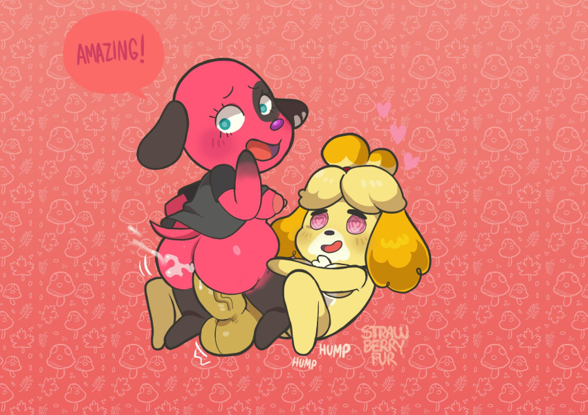 animal_crossing anthro big_butt big_penis bodily_fluids breasts butt canid canine canis cherry_(animal_crossing) clothed clothing comic cowgirl_position cum cum_in_ass cum_inside dialogue domestic_dog duo female from_front_position genital_fluids genitals gynomorph hi_res huge_penis hypnosis hypnotic_eyes intersex intersex/female isabelle_(animal_crossing) lilbunpinky mammal mind_control nintendo on_bottom on_top open_clothing open_shirt open_topwear penis sex shirt speech_bubble topwear