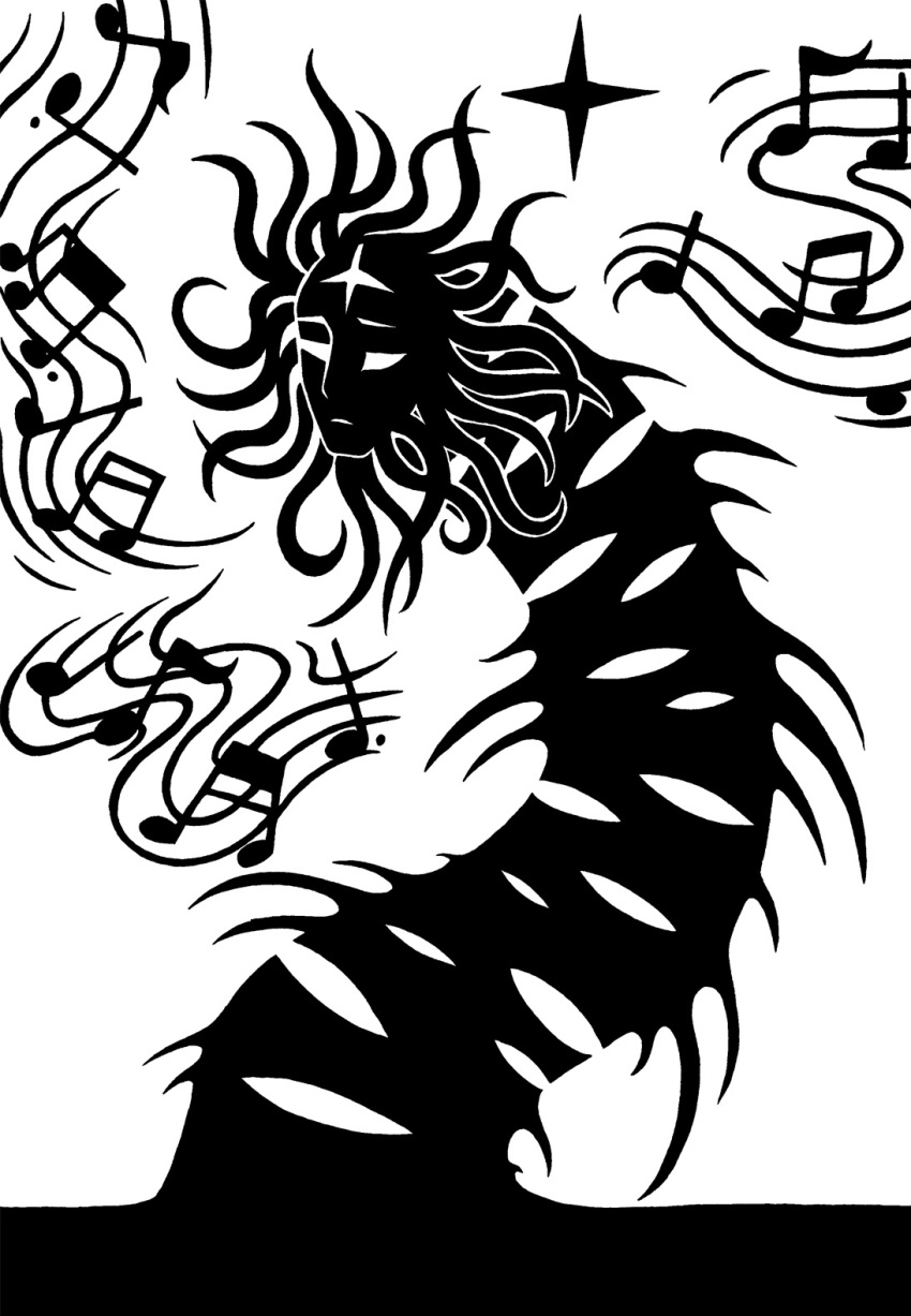 2014 ambiguous_gender annelid armless black_and_white bristle_worm choir_below digital_drawing_(artwork) digital_media_(artwork) eyebrows facial_markings feral forehead_markings head_markings hi_res hole_(anatomy) humanoid_face mane markings monochrome musical_note restricted_palette scp_foundation silhouette simple_background solo spines star sunnyclockwork tendrils white_background worm