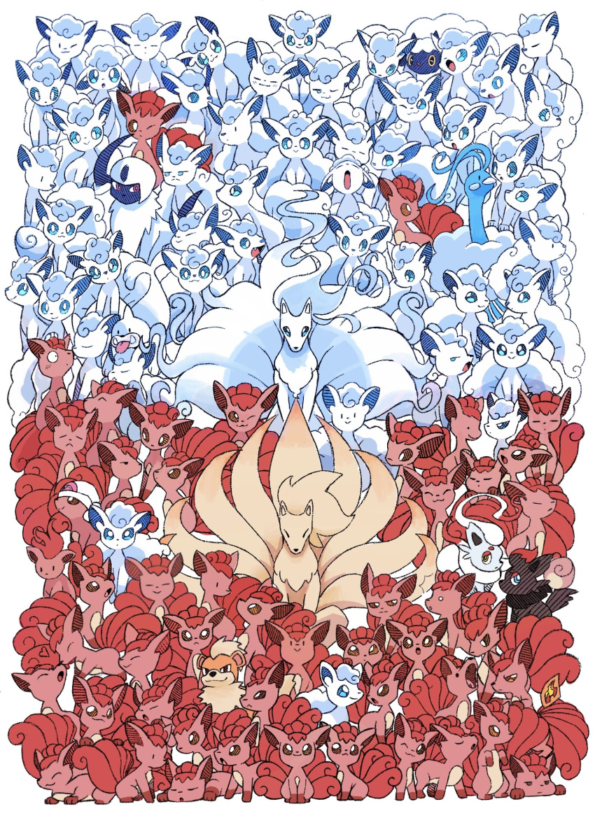 2022 2_horns 6_tails 9_tails :3 absol alolan_form alolan_ninetales alolan_vulpix altaria ambiguous_gender beak black_body black_fur blep blue_body blue_eyes blue_skin blush blush_lines canid cute_fangs ditto_(pokemon) eyes_closed feral fur generation_1_pokemon generation_3_pokemon generation_5_pokemon generation_8_pokemon grey_body grey_fur group growlithe hi_res highlights_(coloring) hisuian_form hisuian_zorua horn lying mammal mane multi_tail neck_tuft ninetales nintendo on_front open_mouth orange_body orange_fur pauldraws pokemon pokemon_(species) red_body red_eyes red_fur red_highlights regional_form_(pokemon) seel simple_background sitting standing tail tan_body tan_fur tongue tongue_out tuft underbite vulpix white_background white_body white_fur wool_(fur) wooloo yawn zorua