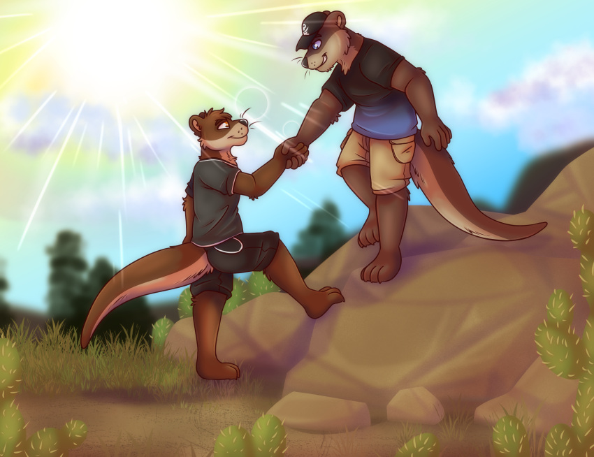 anthro chase_hunter climbing echo_(game) echo_(series) echo_project friends grasping_hands hi_res humanoid male mammal mustelid otter sheldonzilla sydney_bronson