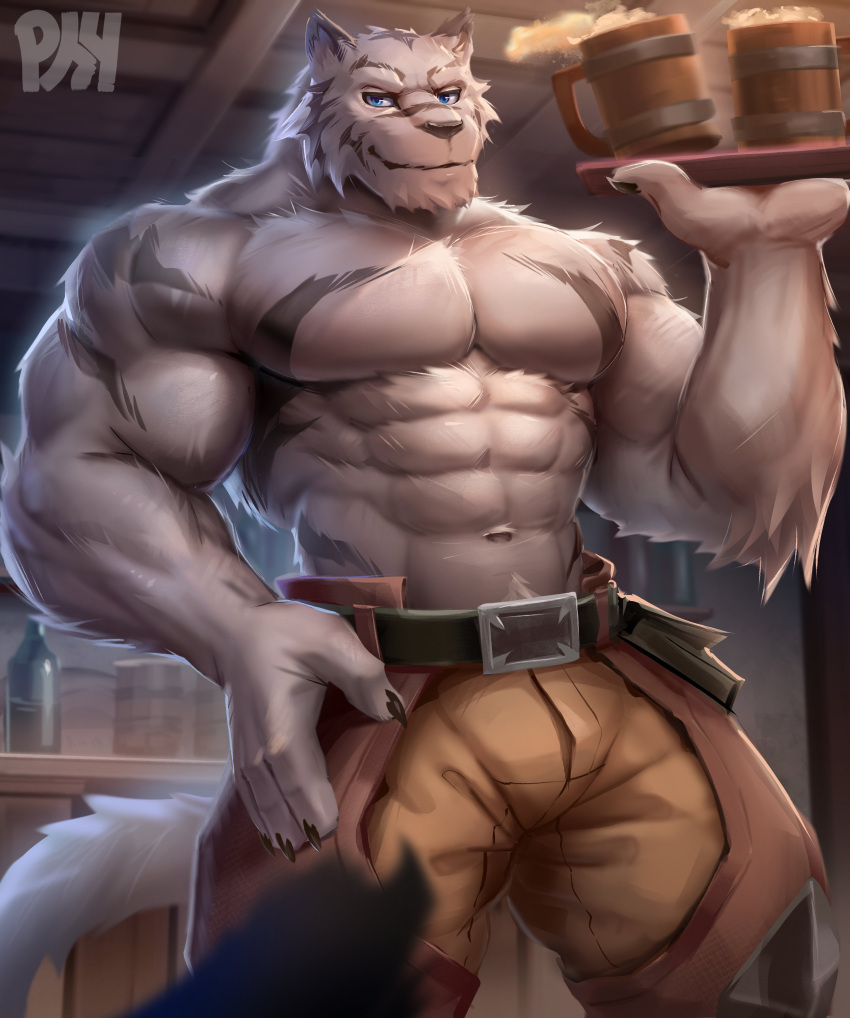 abs absurd_res anthro claws felid fur hi_res male mammal mercenary_(grimoire_of_zero) muscular muscular_male pantherine pecs physen solo striped_body stripes tiger white_body white_fur