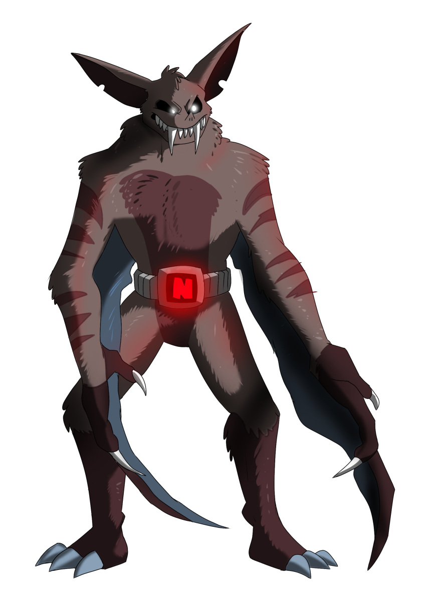 2020 absurd_res activision ambiguous_gender anthro artist_name battler_(crash_bandicoot) belt biped black_sclera brown_body brown_fur calesote514 claws crash_bandicoot_(series) fangs front_view full-length_portrait fur glowing glowing_eyes hi_res portrait simple_background solo standing teeth titan_(crash_bandicoot) toe_claws white_background white_eyes