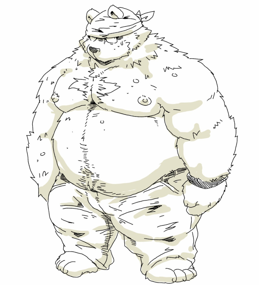 2023 anthro bear belly big_belly bottomwear clothing hi_res kemono male mammal moobs nipples overweight overweight_male pants simple_background solo suishou0602 white_background