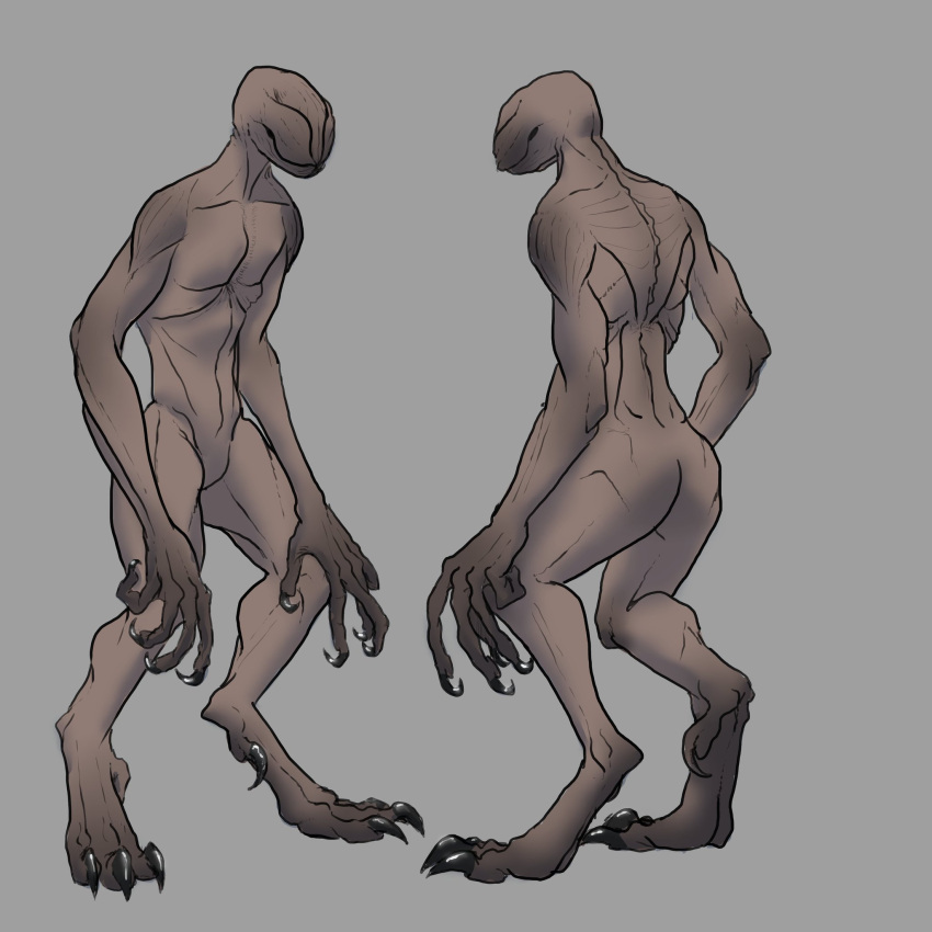 ambiguous_gender anthro athletic bald butt clawed_fingers claws demogorgon digitigrade eyeless featureless_crotch grey_body grey_skin hi_res nude slim solo thecore34 toe_claws