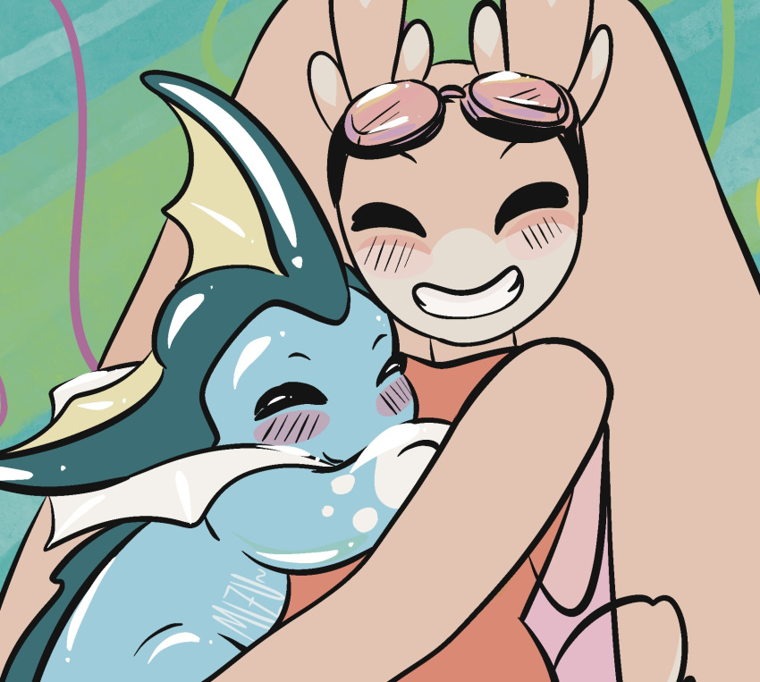 age_difference anthro clothing daughter duo eeveelution eyewear eyewear_on_head faelinalive female feral generation_1_pokemon goggles goggles_on_head hi_res humanoid lagomorph leporid male male/female mammal mizu naomi_(faelinalive) nintendo pokemon pokemon_(species) rabbit swimwear tongue tongue_out vaporeon younger_female