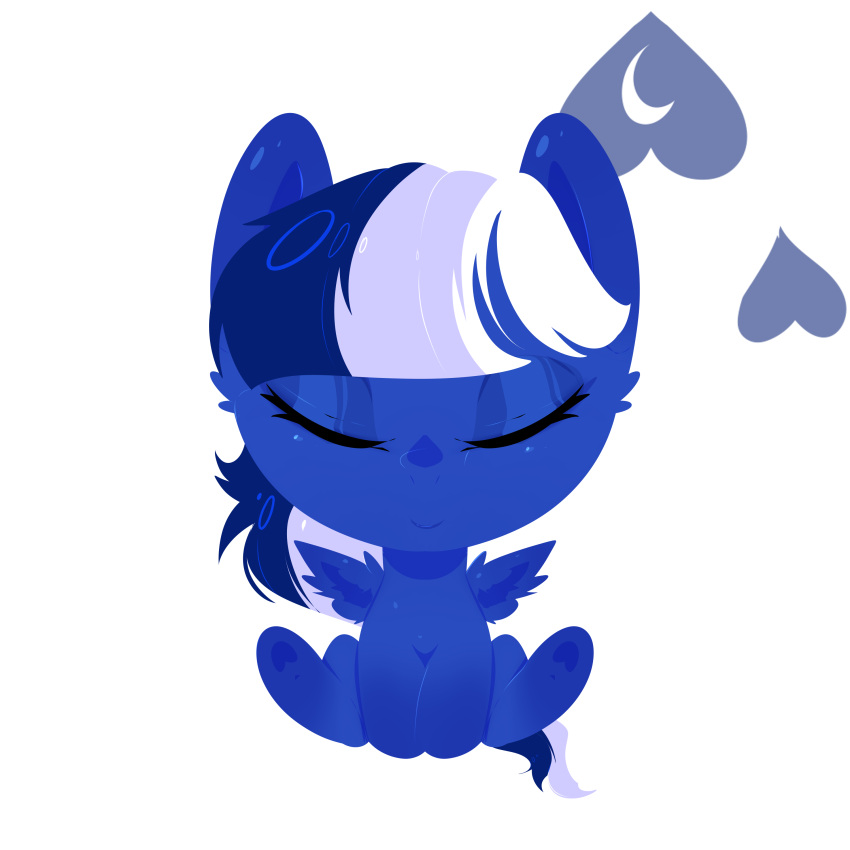1:1 abhor_moon_(artist) absurd_res alpha_channel bangs blue_body blue_hair blue_mane cel_shading chibi equid equine eyes_closed fan_character female feral gradient_markings hair hasbro hi_res long_hair mammal mane moonie_hearts multicolored_hair my_little_pony open_wings pegasus shaded small_wings solo wings