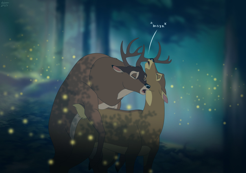 2023 antlers aroused bambi_(film) black_nose brown_body brown_fur cervine deer digital_drawing_(artwork) digital_media_(artwork) disney duo ears_back eyelashes eyes_closed female female_penetrated feral feral_on_feral feral_penetrated feral_penetrating feral_penetrating_feral forest forest_background from_behind_position fur hi_res hooves horn in_heat looking_pleasured male male/female male_penetrating male_penetrating_female mammal mena_(bambi) moan mounting mule_deer nature nature_background new_world_deer night open_mouth orgasm orgasm_face outside penetration pivoted_ears plant quadruped raised_head raised_tail reinderworld rutting scut_tail sex short_tail side_tail standing tail tan_body tan_fur text the_great_prince_of_the_forest tree