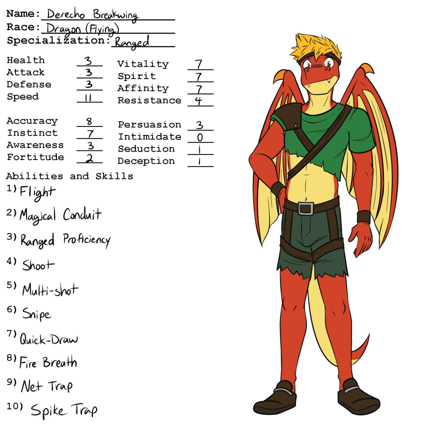 accessory anthro armor bottomwear bracelet clothed clothing crop_top dragon english_text footwear fuze headband hi_res jewelry male mangle_(fuze) membrane_(anatomy) membranous_wings midriff model_sheet navel scalie shirt shoes shorts simple_background solo spaulder text topwear torn_clothing white_background wings