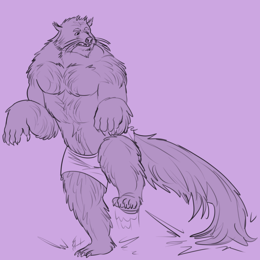 1:1 after_transformation anthro awarebear binturong claws clothed clothing fur looking_at_tail male mammal motion_lines pink_background simple_background snout solo tail topless viverrid vivverid were werebinturong werevivverid whiskers