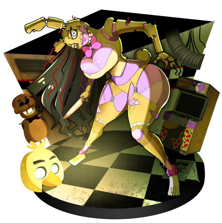 2023 absurd_res air_vent alpha_channel animatronic arcade_machine avian bear big_breasts bird black_hair black_nose bonnie_(fnaf) bow_tie bow_tie_only breasts brown_body checkered_floor checkered_wall chica_(fnaf) chicken cleavage clothed clothing costume curvy_figure digital_drawing_(artwork) digital_media_(artwork) female female_focus five_nights_at_freddy's five_nights_at_freddy's_3 floor freddy_(fnaf) galliform gallus_(genus) group hair hi_res holding_object hourglass_figure humanoid humanoid_focus knife lagomorph leaning leporid light lighting long_ears long_hair machine male mammal mostly_nude narrowed_eyes news news_article open_mouth phasianid purple_body purple_skin rabbit robot scottgames shaded shadow short_tail solo_focus springtrap_(fnaf) tail theycallhimcake thick_thighs torn_clothing undead voluptuous voluptuous_female voluptuous_humanoid wall_(structure) wide_hips wire yellow_body zombie
