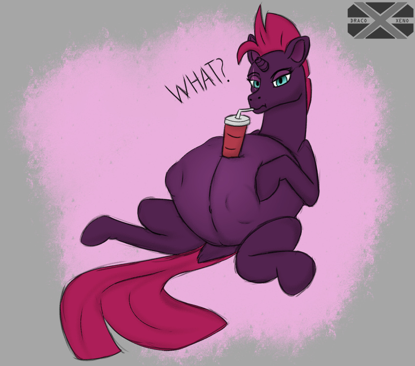 abdominal_bulge absurd_res belly butt container cup dialogue dock equid equine female feral friendship_is_magic hasbro hi_res horn horse looking_at_viewer mammal my_little_pony my_little_pony:_the_movie_(2017) navel pony pregnant pregnant_female sipping solo straw tail tempest_shadow_(mlp) unicorn xenopony456