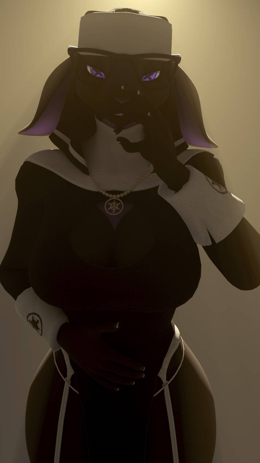 3d_(artwork) absurd_res anthro big_breasts blair_(unmakeyourself) bovid breasts caprine cleavage_cutout clothed clothing digital_media_(artwork) fellatio_gesture female gesture goat hi_res looking_at_viewer mammal nun nun_outfit pupils simple_background smile solo suggestive suggestive_gesture symbol-shaped_pupils thick_thighs unmakeyourself_(artist) unusual_pupils