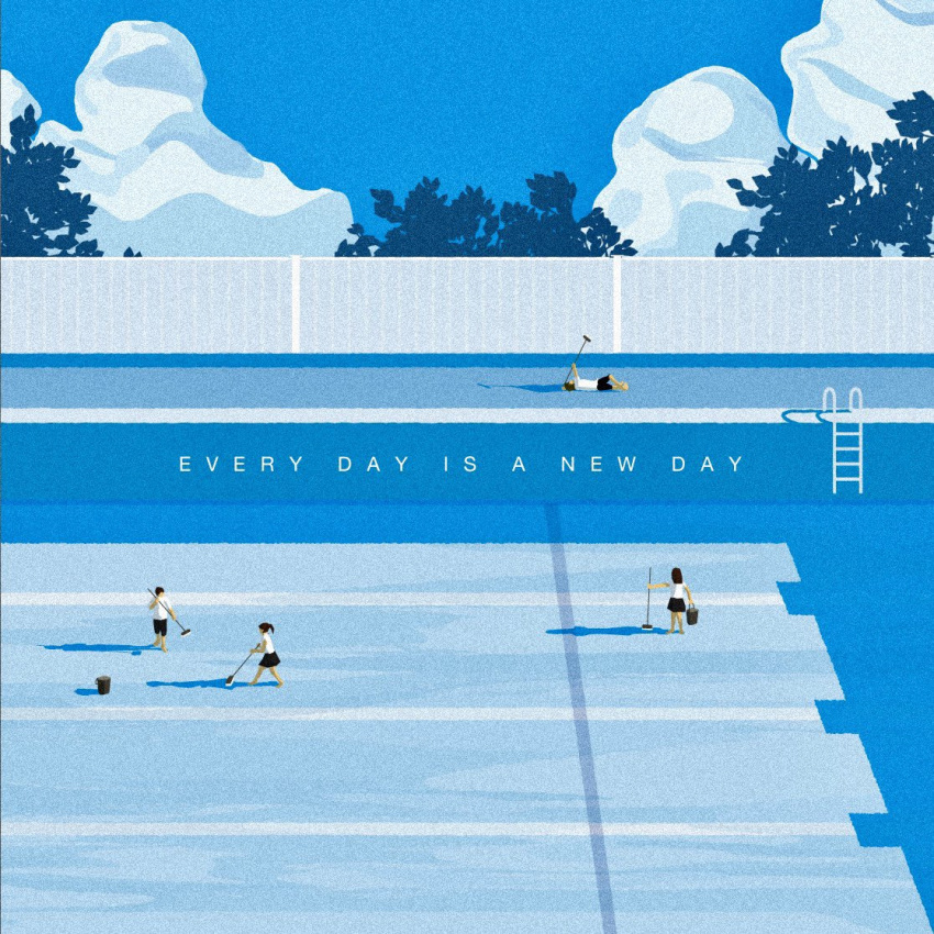 blue_sky cleaning cloud empty_pool english_text faceless hatelephant minimalism original people pool pool_ladder scenery sky