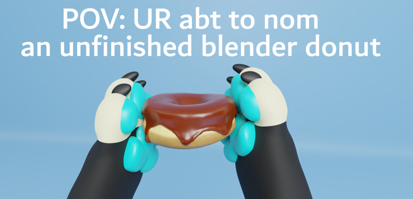 3d_(artwork) 4k absurd_res ambiguous_gender anthro black_claws black_paws blender_(software) blue_pawpads canid canine claws dessert digital_media_(artwork) doughnut food fox hi_res mammal mango_fox pawpads paws simple_background solo white_paws