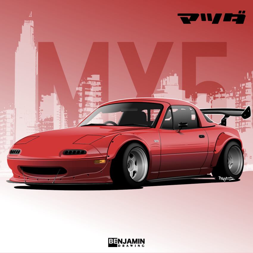 artist_name benjamin_(user_scjv3278) car highres mazda mazda_mx-5 motor_vehicle no_humans original red_car spoiler_(automobile) vehicle_focus