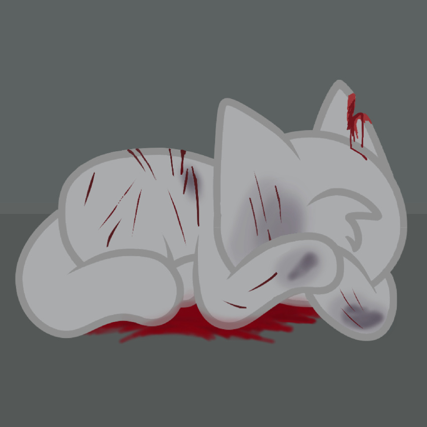 blood bodily_fluids cowering domestic_cat felid feline felis gooblie_2 gore grey_background grey_body hi_res isaac_(gooblie_ii) male mammal nude scared simple_background solo tail wounded