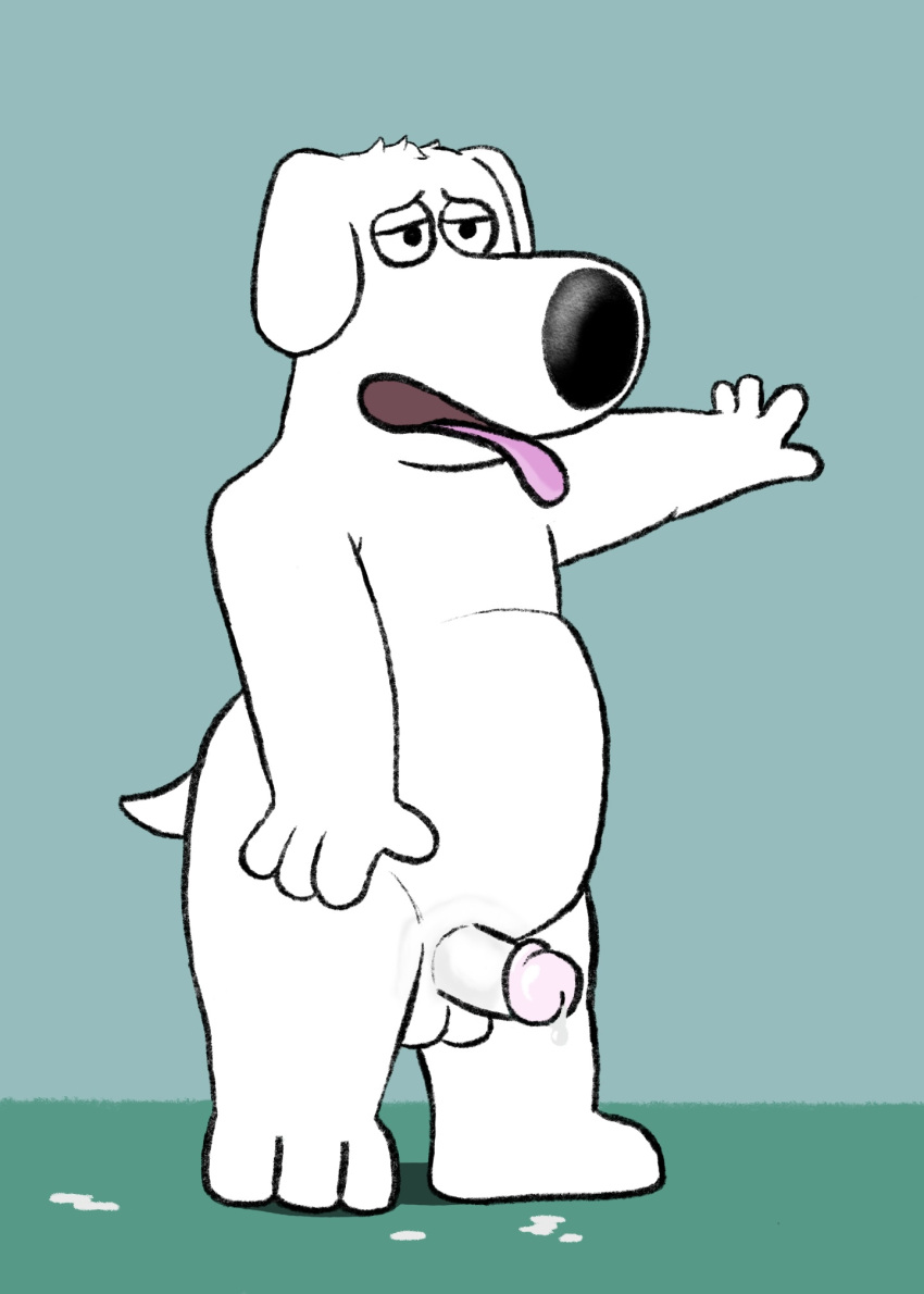 after_sex anthro balls bodily_fluids brian_griffin canid canine canis cum cum_dripping_from_penis domestic_dog family_guy genital_fluids genitals hi_res humanoid_genitalia humanoid_penis looking_tired male mammal penis slightly_chubby solo spurdies