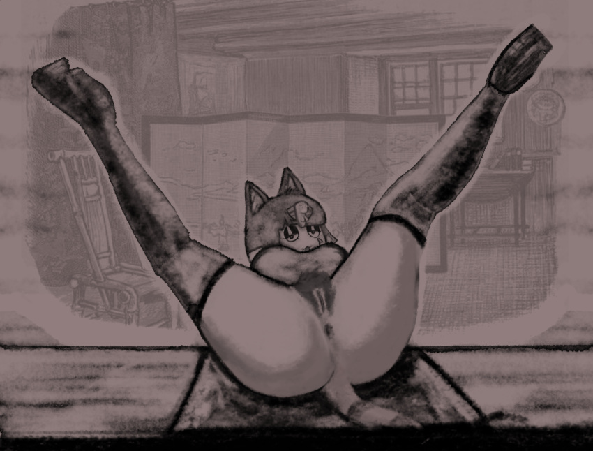 animal_crossing ankha_(animal_crossing) anthro anus big_breasts big_butt big_pubes bottomless breasts butt casual_nudity clothed clothing domestic_cat egyptian felid feline felis female footwear furniture genitals greyscale hi_res high_heels jojispoon88 leggings legs_up legwear long_nails mammal monochrome nails nintendo presenting presenting_anus presenting_hindquarters presenting_pussy pubes pubic_fuzz pussy sharp_nails sharp_teeth solo spread_legs spreading tail teeth thigh_highs tongue tongue_out victorian vintage wide_hips