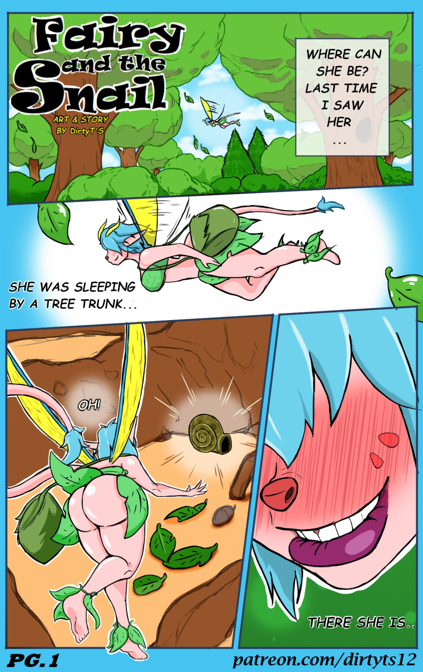 allie_(dirtyt's) butt colored comic comic_panel dirtyt's duo fairy female female/female flying gastropod half_naked hi_res humanoid mollusk pixie rear_view shell slime snail victoria_(dirtyt's)