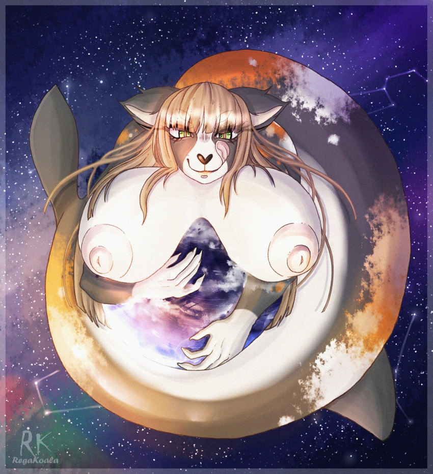 anthro big_breasts breasts constellation cosmos cosmosarts earth embrace female fetish-art fish hi_res hug huge_breasts hyper hyper_breasts marine nipples planet regakoala solo tongue tongue_out ych_result