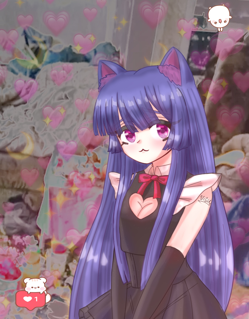 absurdres blue_hair bow furude_rika highres higurashi_no_naku_koro_ni maid nipa~ non-web_source pink_bow purple_eyes