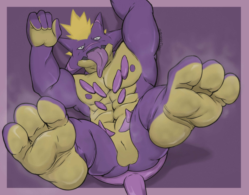 amped_toxtricity anthro bragotiger feet generation_8_pokemon hi_res male muscular muscular_anthro muscular_male nintendo pokemon pokemon_(species) slit solo tongue tongue_out toxtricity