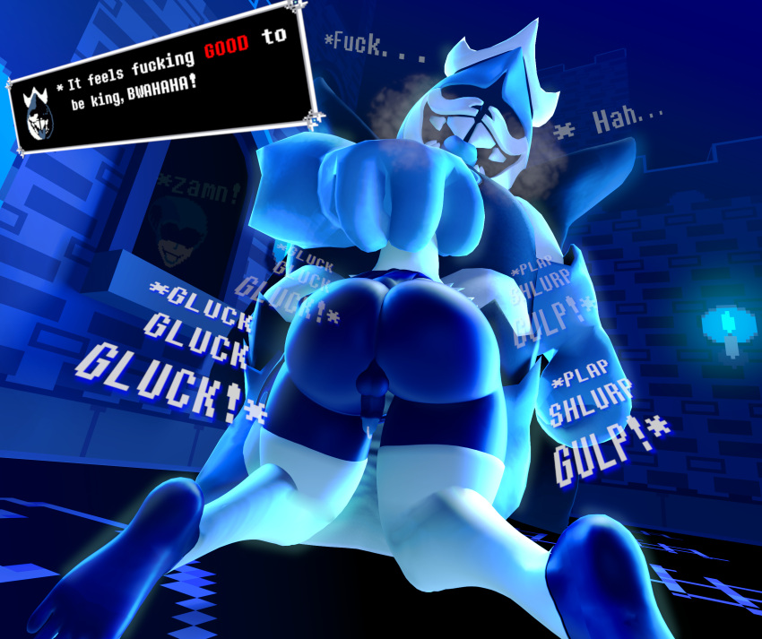 3d_(artwork) balls being_watched big_balls blue_body blue_clothing blue_fire blue_gloves blue_handwear blue_light blue_tongue bodily_fluids boots breath butt candle cape castle cheating_husband chubby_male clothing colored_fire crown cuckold dark_world darkner deltarune dialogue dialogue_box digital_media_(artwork) duo face_fucking feet fellatio fire footwear foreskin genital_fluids genitals gloves gluck gulp_(sound_effect) hair handwear headgear hi_res holding_head holding_penis huge_balls huge_hands humanoid humanoid_genitalia humanoid_penis imminent_sex infidelity irrumatio king_spade kneeling larger_male legwear lewdwithlogan looking_at_another male male/male monster mostly_nude onomatopoeia oral oral_penetration penetration penile penis pixelated plap precum profanity queen_(deltarune) questionable_consent ridiculous_fit rouxls_kaard royalty sex size_difference skinny_male slightly_chubby slurping small_penis smile sound_effects source_filmmaker speech_bubble spread_legs spreading stockings teeth text thick_thighs tongue tongue_out undertale_(series) white_body white_clothing white_hair white_legwear white_stockings zamn