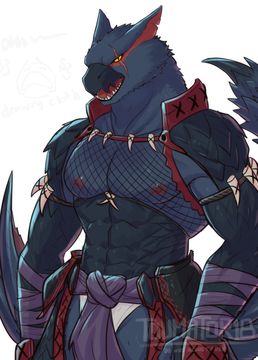 abs anthro areola capcom eye_scar facial_scar flying_wyvern hi_res male monster_hunter muscular muscular_anthro muscular_male nargacuga nipples open_mouth pecs scar toumator18