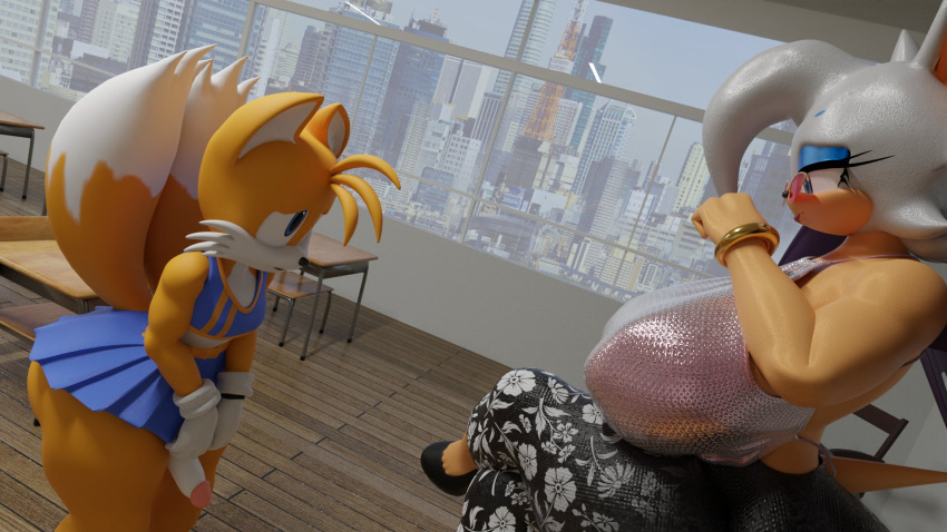 3d_(artwork) age_difference anthro bat canid canine cheerleader clothed clothing crossdressing digital_media_(artwork) duo female fox gld hi_res male male/female mammal miles_prower older_female rouge_the_bat sega sonic_the_hedgehog_(series) student teacher teacher_and_student younger_male
